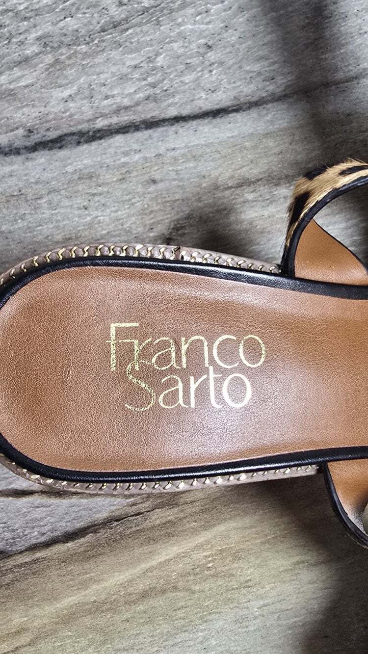 Franco Sarto L-Barda Leopard Calf Hair Block Heel Sandals Women’s 8M Leather - Picture 8 of 10